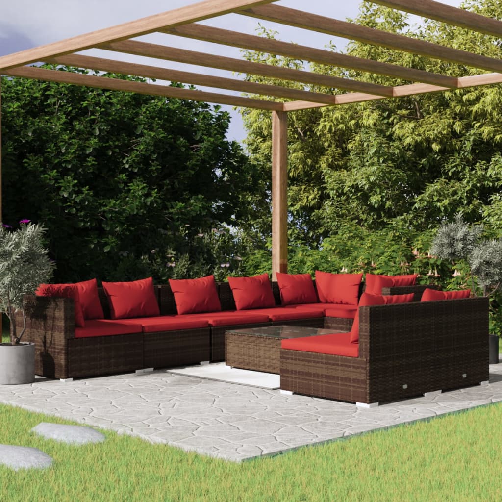 vidaXL 7-delige Loungeset met kussens poly rattan zwart