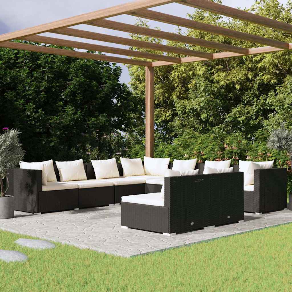 vidaXL 7-delige Loungeset met kussens poly rattan zwart