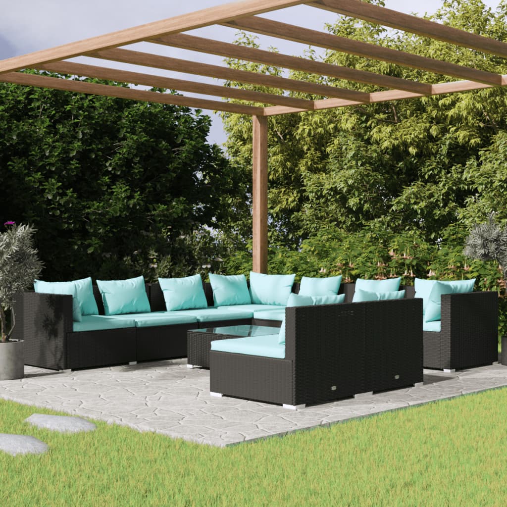 vidaXL 7-delige Loungeset met kussens poly rattan zwart