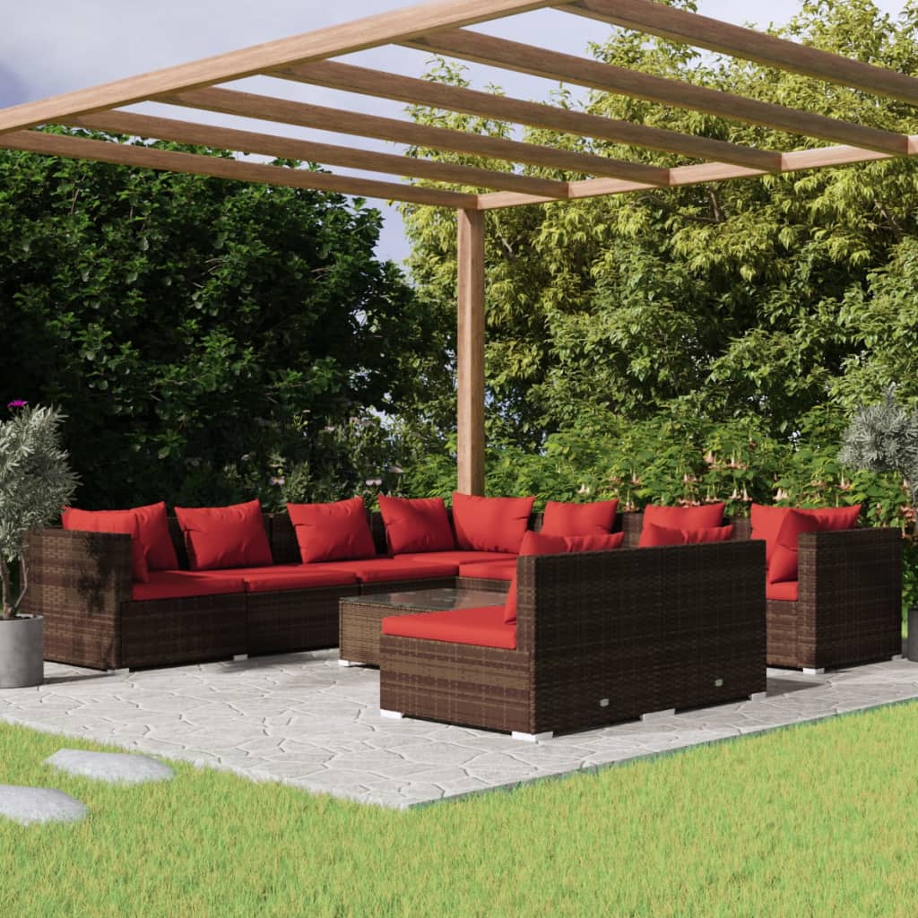 vidaXL 7-delige Loungeset met kussens poly rattan zwart