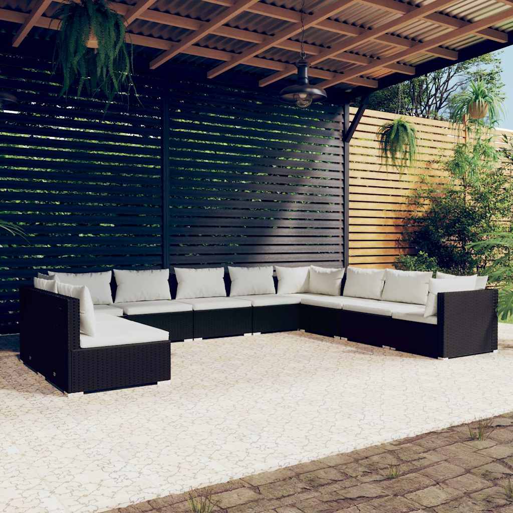 vidaXL 7-delige Loungeset met kussens poly rattan zwart