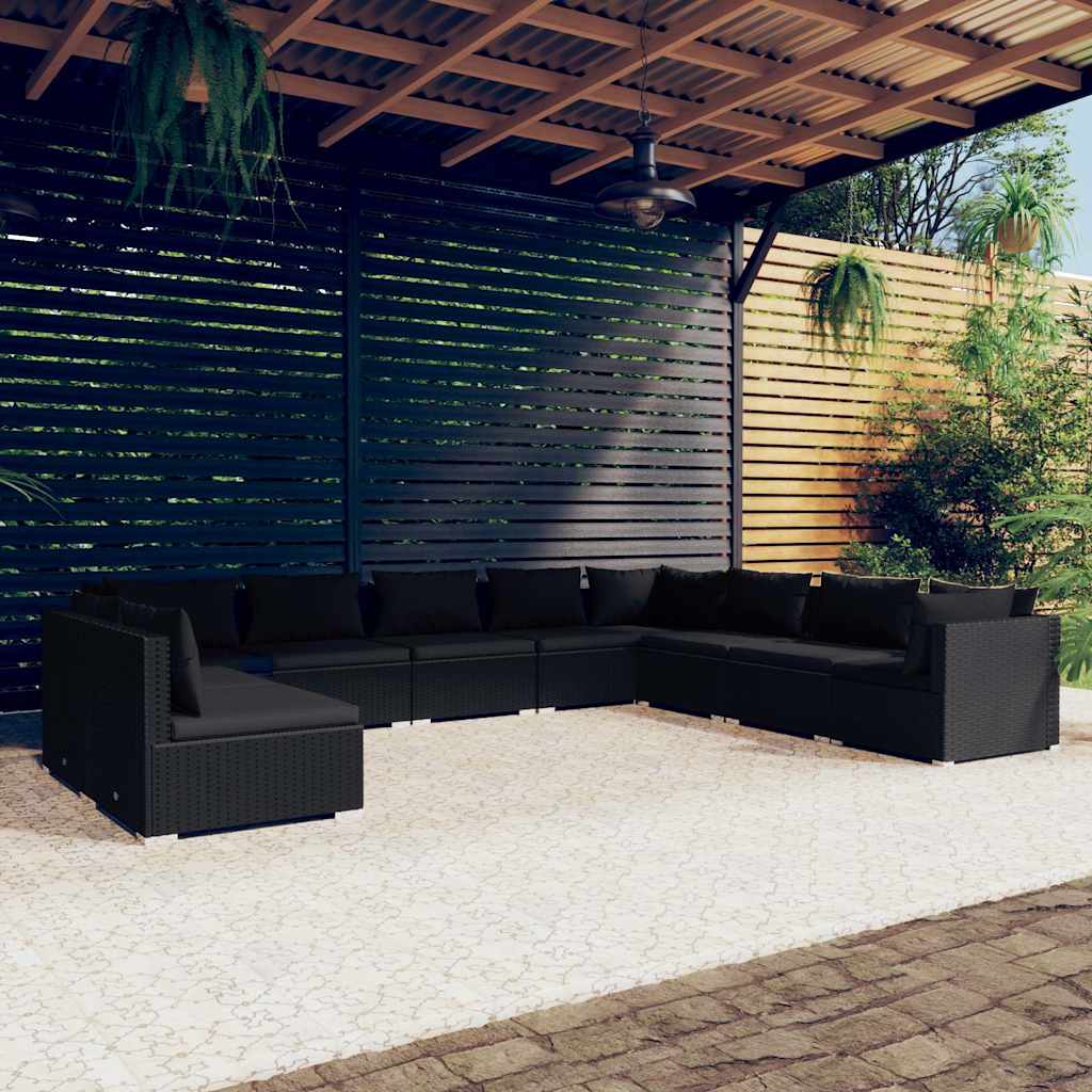 vidaXL 7-delige Loungeset met kussens poly rattan zwart