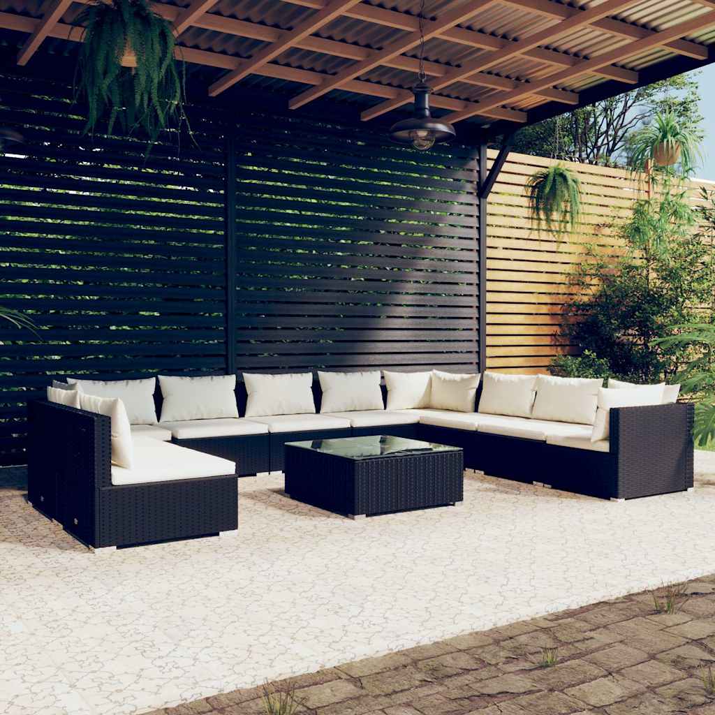 vidaXL 7-delige Loungeset met kussens poly rattan zwart
