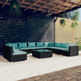vidaXL 7-delige Loungeset met kussens poly rattan zwart