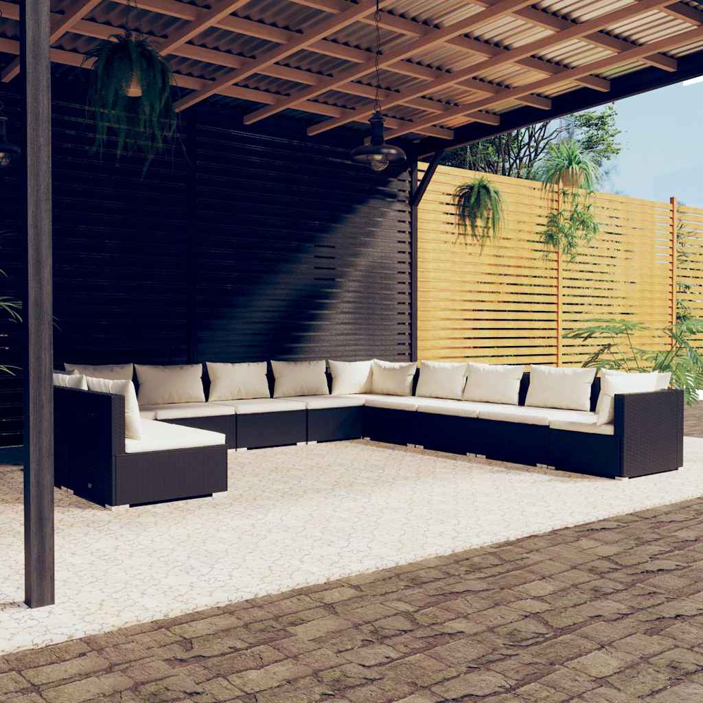 vidaXL 7-delige Loungeset met kussens poly rattan zwart
