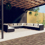 vidaXL 7-delige Loungeset met kussens poly rattan zwart