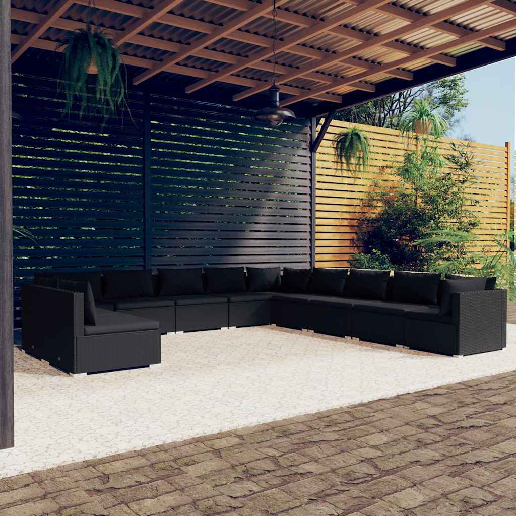 vidaXL 7-delige Loungeset met kussens poly rattan zwart