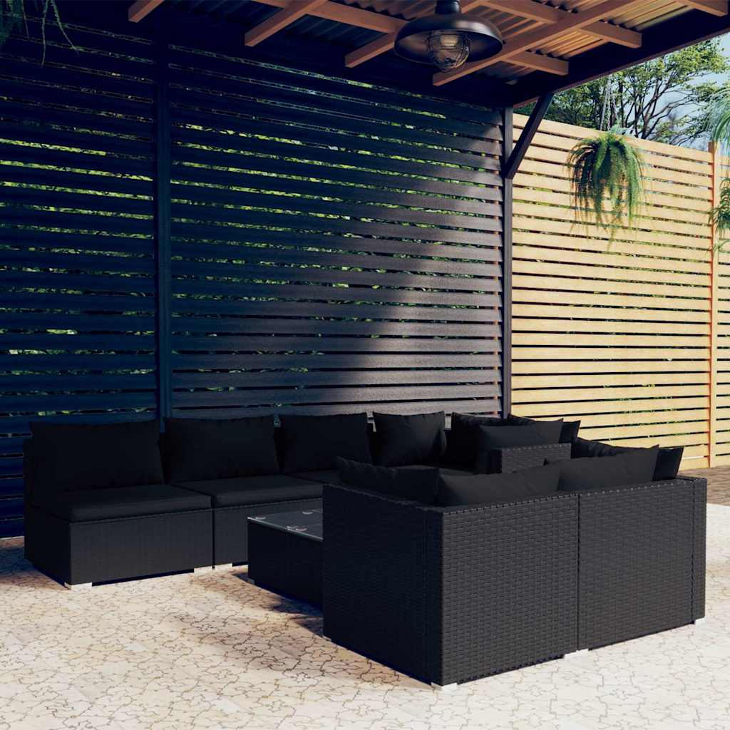 vidaXL 7-delige Loungeset met kussens poly rattan zwart