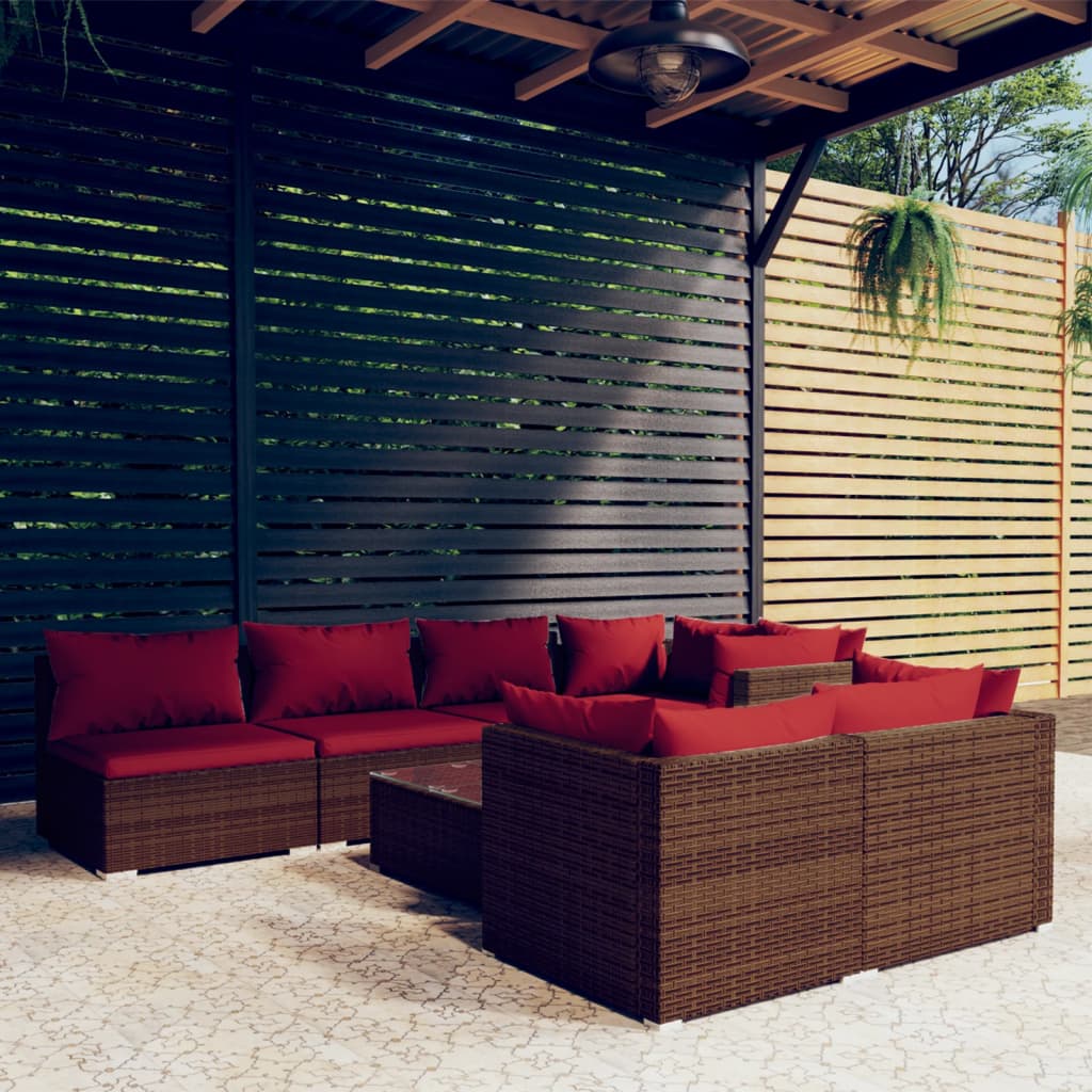 vidaXL 7-delige Loungeset met kussens poly rattan zwart
