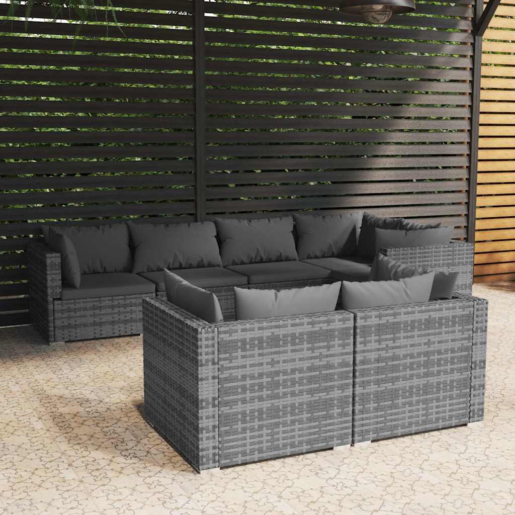 vidaXL 7-delige Loungeset met kussens poly rattan zwart