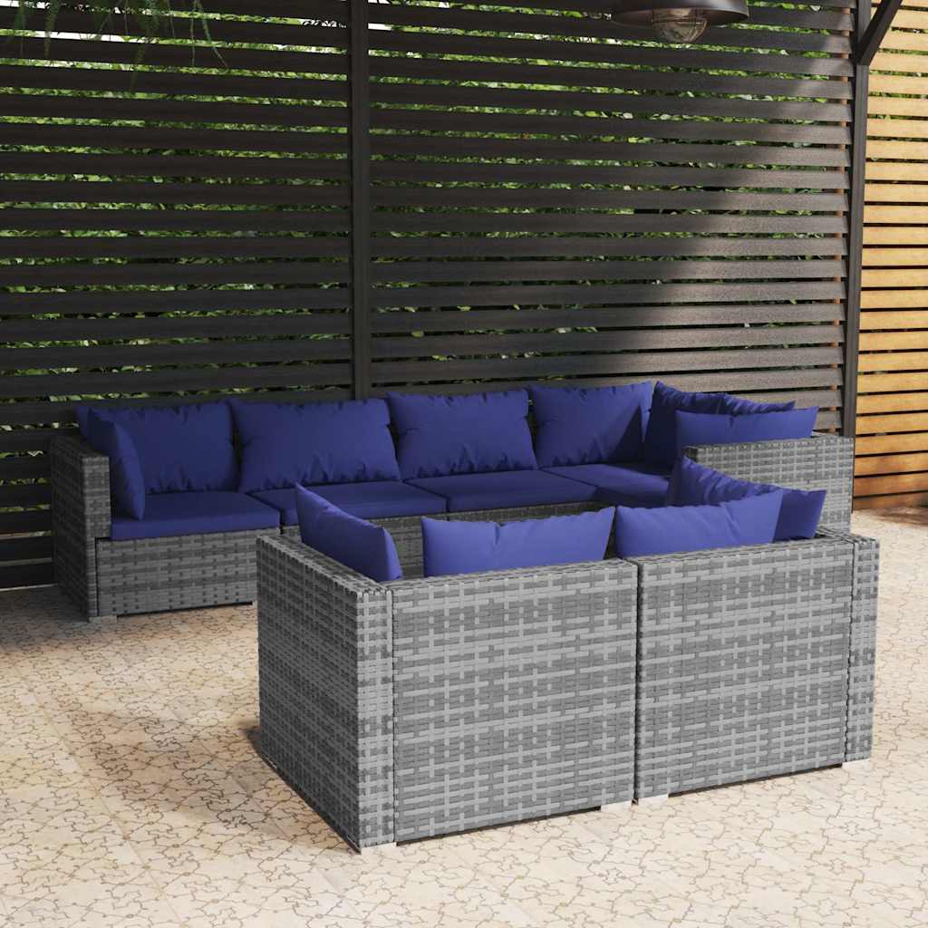 vidaXL 7-delige Loungeset met kussens poly rattan zwart