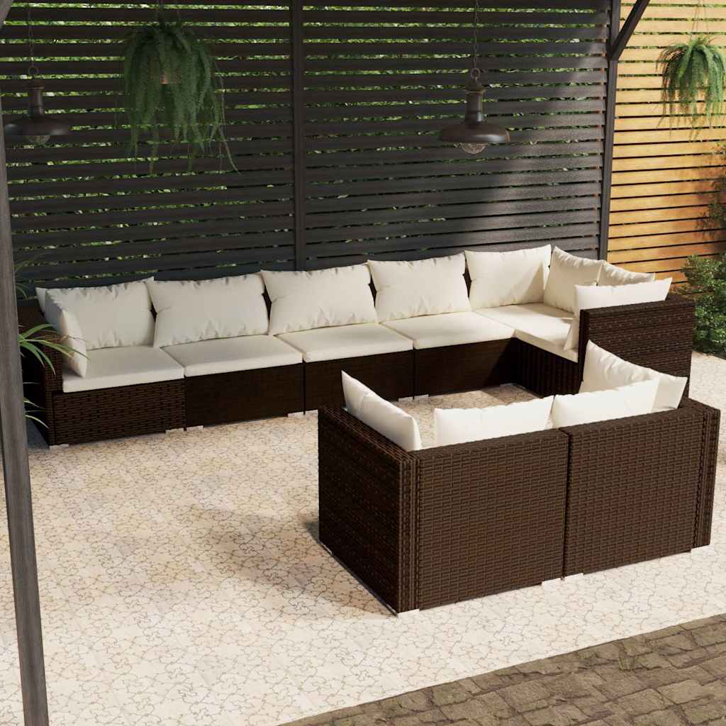 vidaXL 7-delige Loungeset met kussens poly rattan zwart