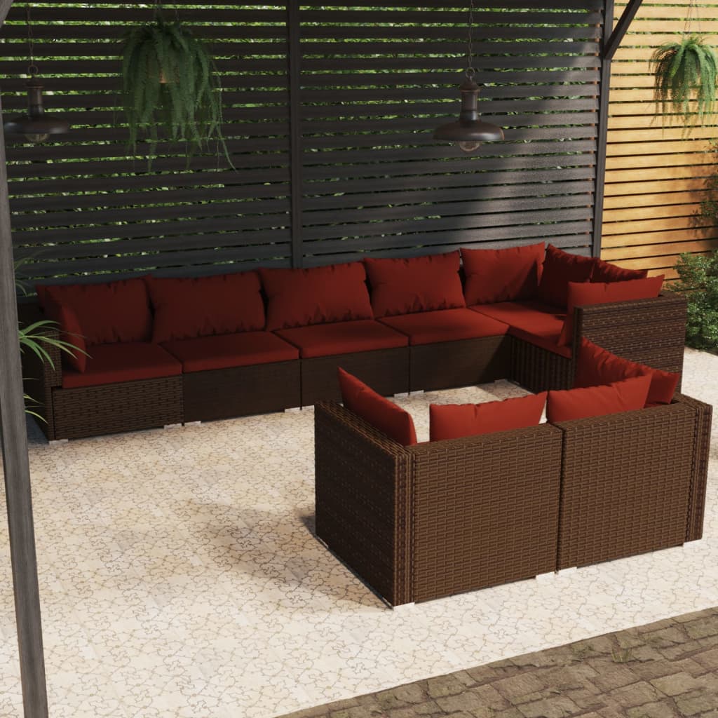 vidaXL 7-delige Loungeset met kussens poly rattan zwart