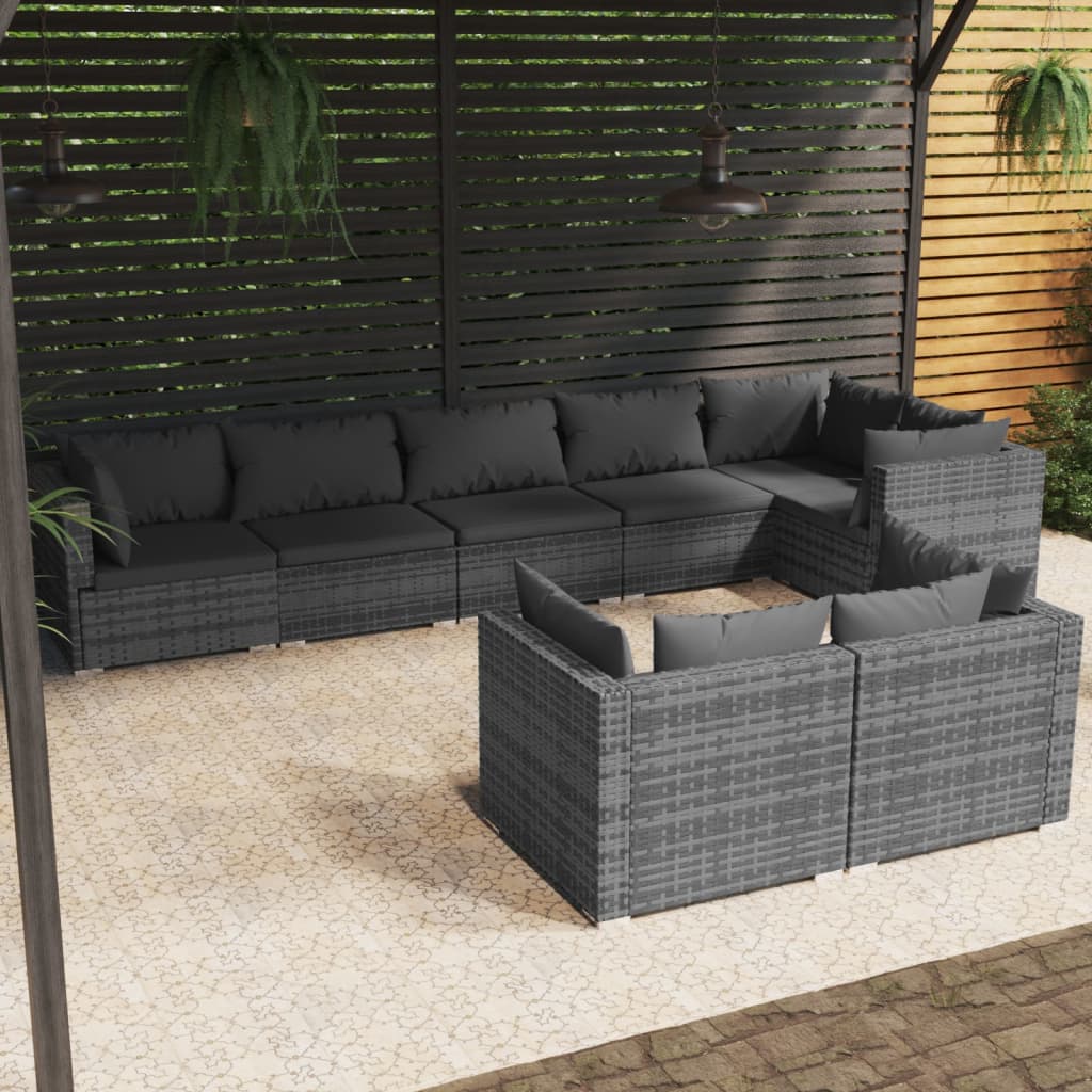vidaXL 7-delige Loungeset met kussens poly rattan zwart