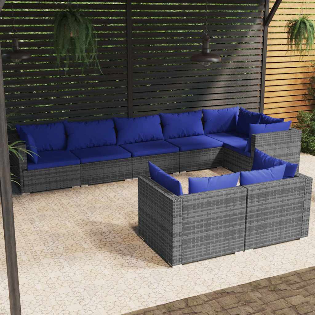 vidaXL 7-delige Loungeset met kussens poly rattan zwart