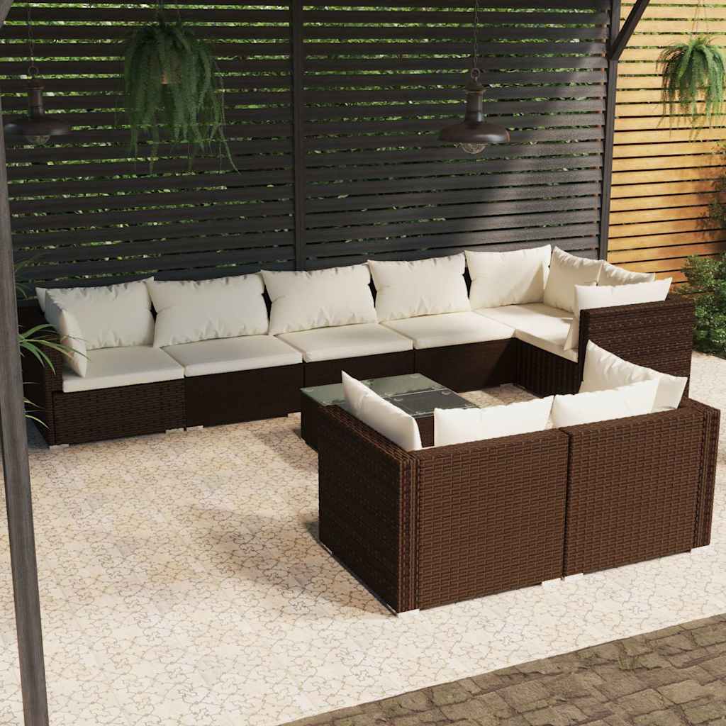 vidaXL 7-delige Loungeset met kussens poly rattan zwart