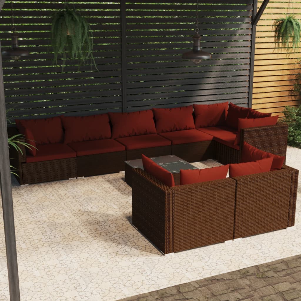 vidaXL 7-delige Loungeset met kussens poly rattan zwart