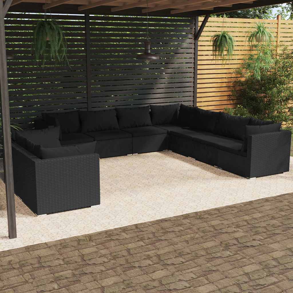 vidaXL 7-delige Loungeset met kussens poly rattan zwart