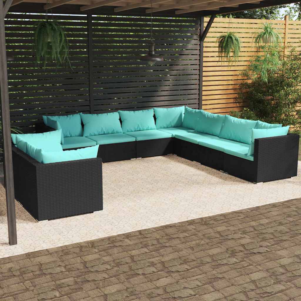 vidaXL 7-delige Loungeset met kussens poly rattan zwart