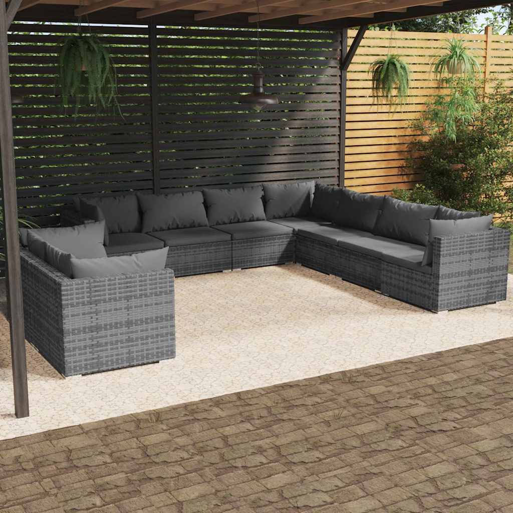 vidaXL 7-delige Loungeset met kussens poly rattan zwart