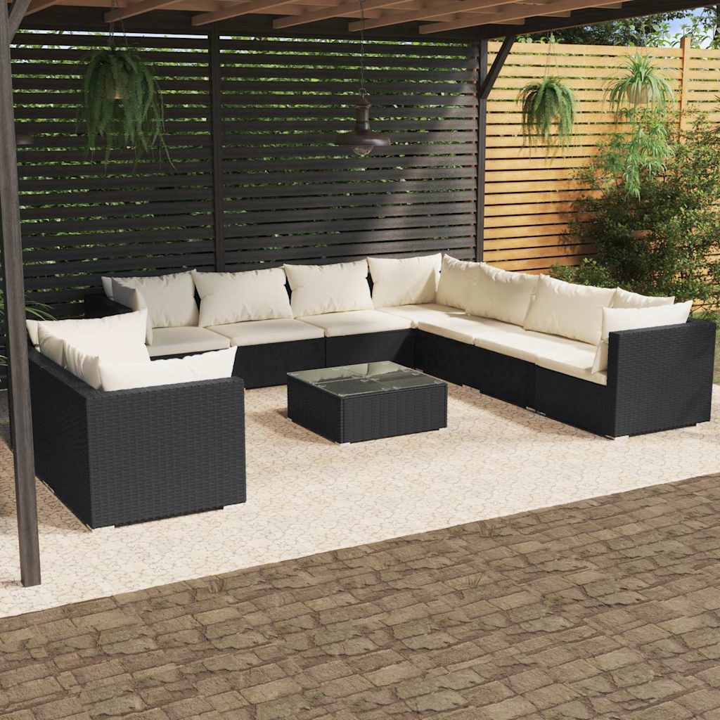 vidaXL 7-delige Loungeset met kussens poly rattan zwart