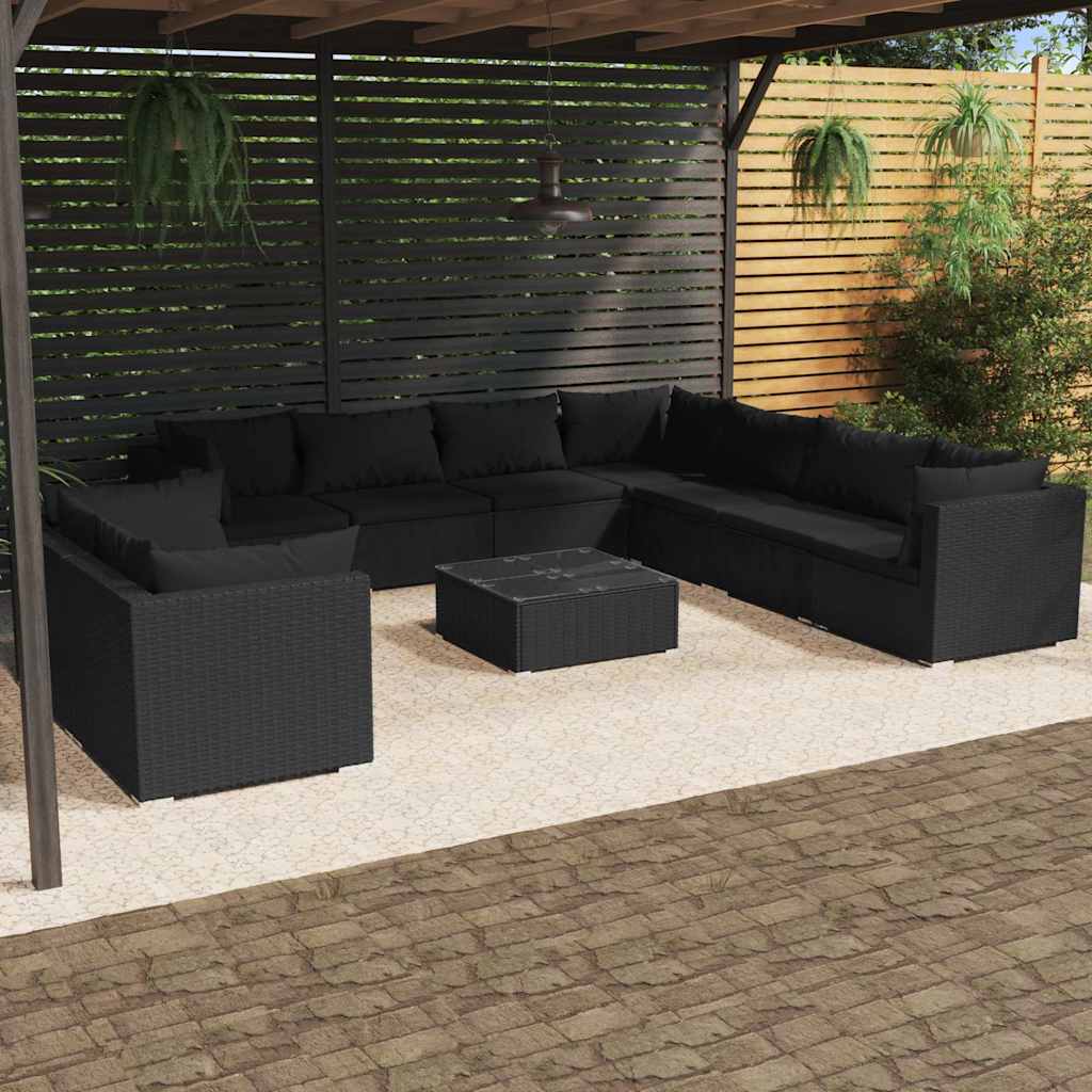 vidaXL 7-delige Loungeset met kussens poly rattan zwart