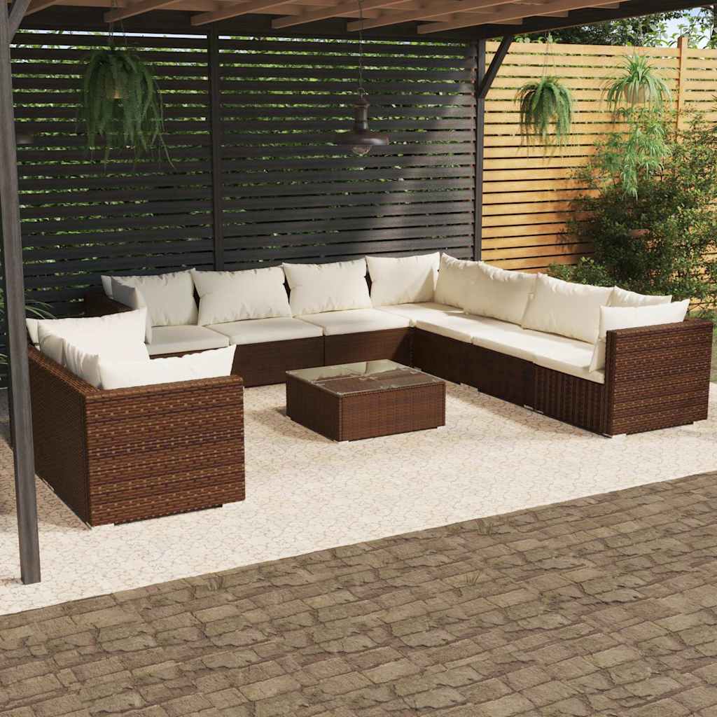 vidaXL 7-delige Loungeset met kussens poly rattan zwart