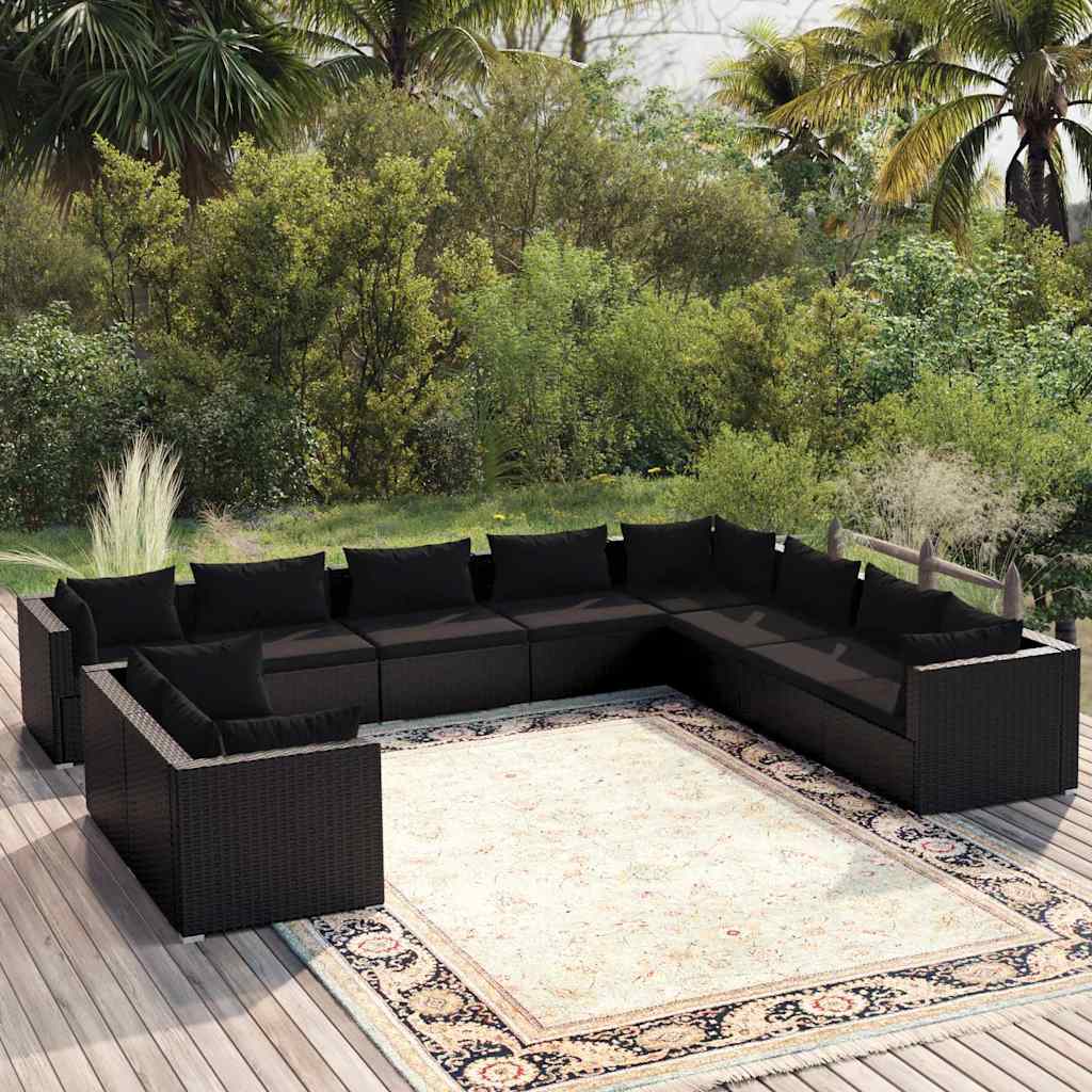 vidaXL 7-delige Loungeset met kussens poly rattan zwart