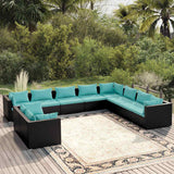 vidaXL 7-delige Loungeset met kussens poly rattan zwart