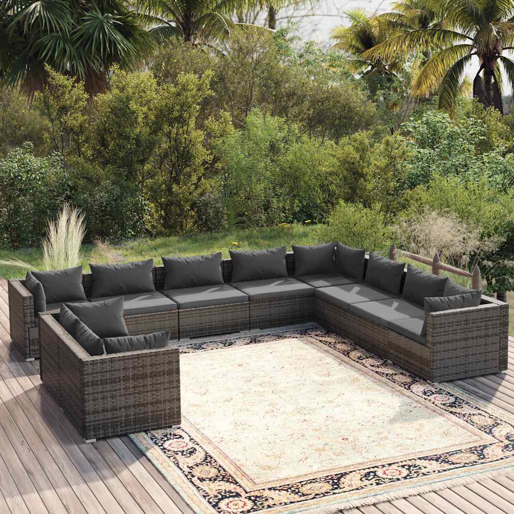 vidaXL 7-delige Loungeset met kussens poly rattan zwart