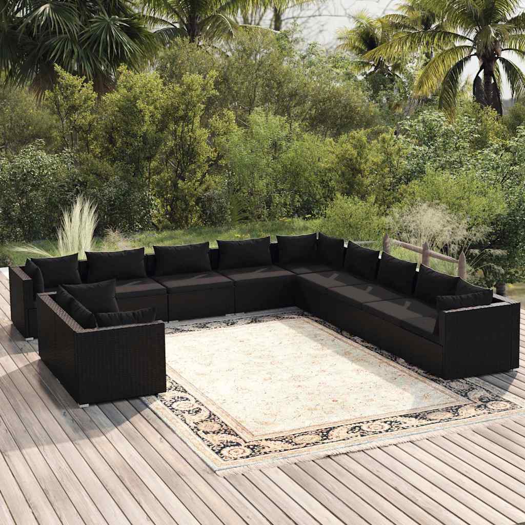 vidaXL 7-delige Loungeset met kussens poly rattan zwart