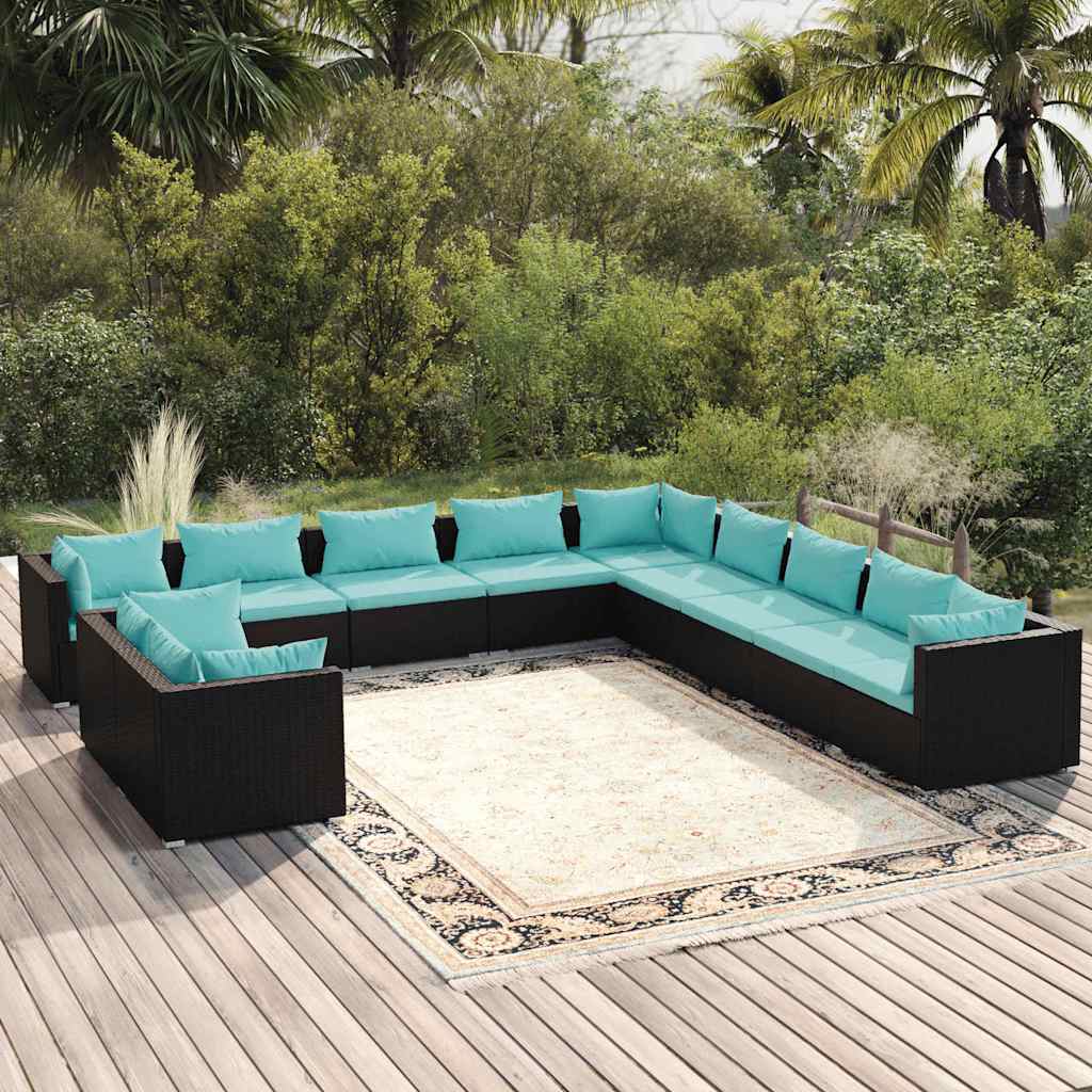 vidaXL 7-delige Loungeset met kussens poly rattan zwart