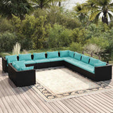 vidaXL 7-delige Loungeset met kussens poly rattan zwart