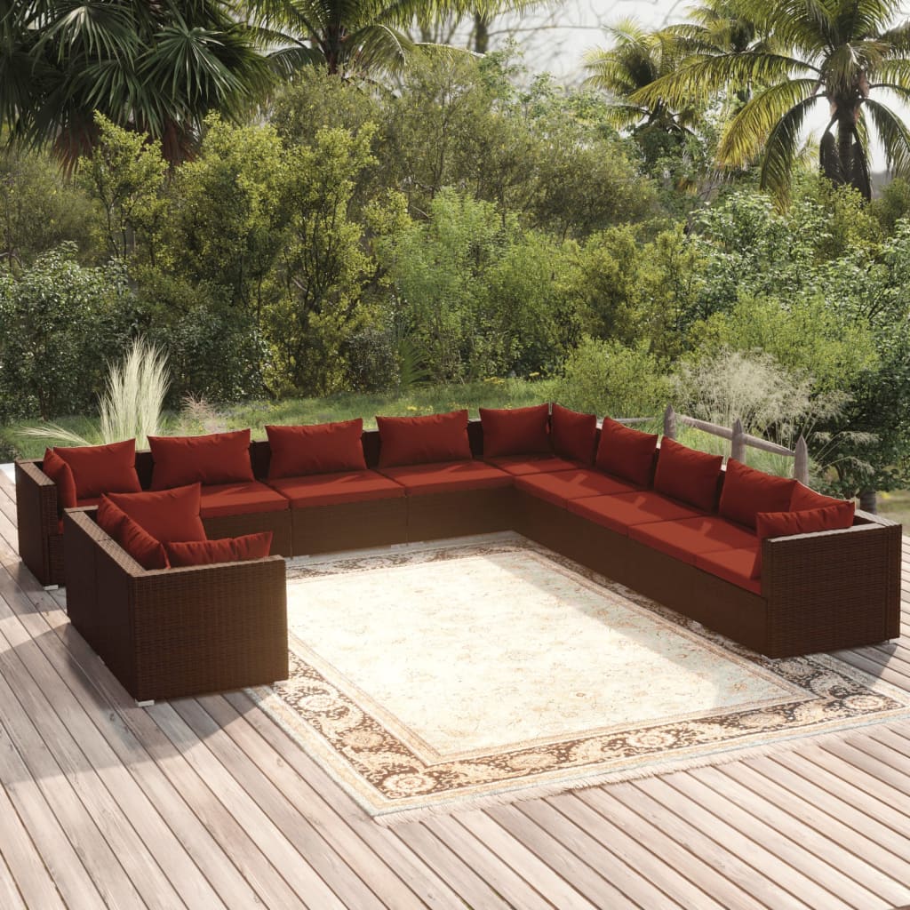 vidaXL 7-delige Loungeset met kussens poly rattan zwart