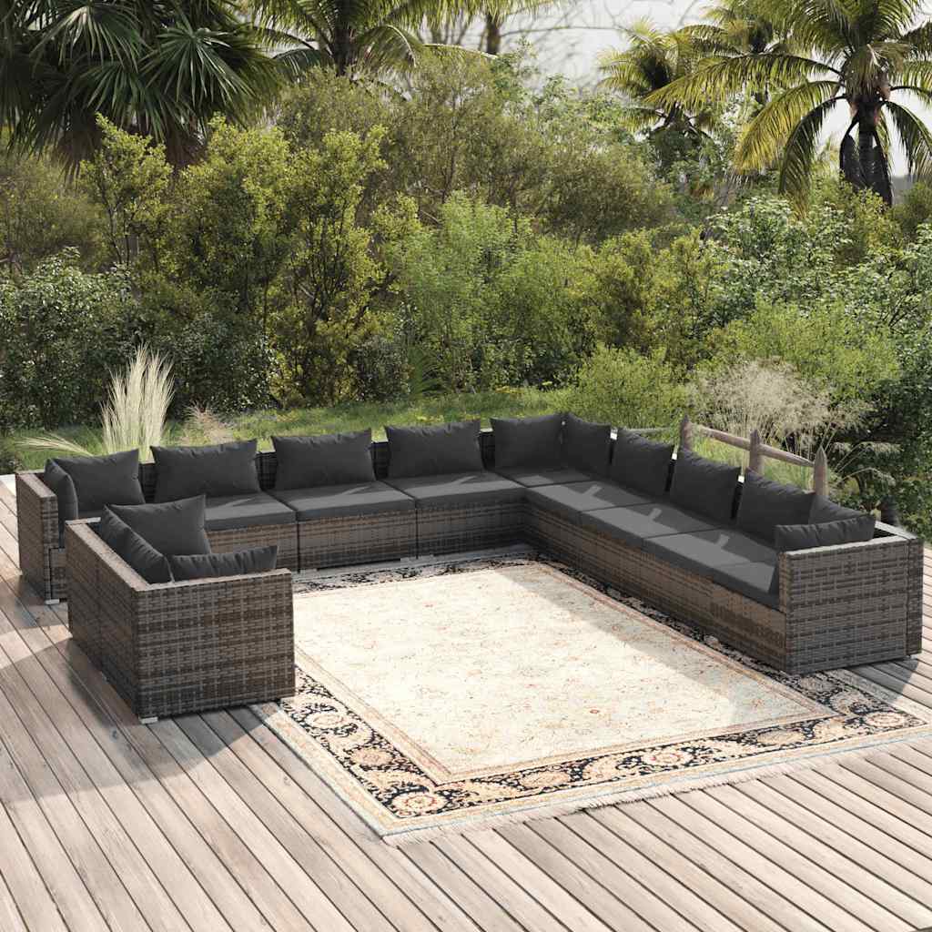 vidaXL 7-delige Loungeset met kussens poly rattan zwart