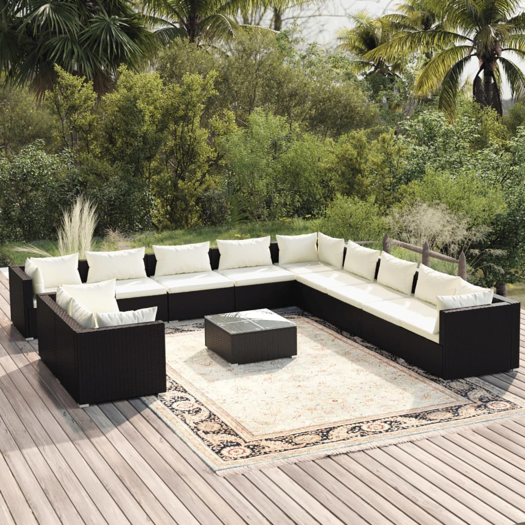 vidaXL 7-delige Loungeset met kussens poly rattan zwart