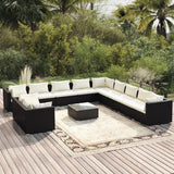 vidaXL 7-delige Loungeset met kussens poly rattan zwart