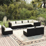 vidaXL 8-delige Loungeset met kussens poly rattan zwart