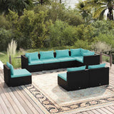 vidaXL 8-delige Loungeset met kussens poly rattan zwart