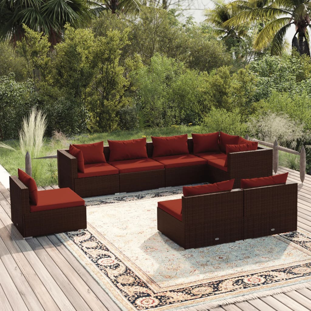 vidaXL 8-delige Loungeset met kussens poly rattan zwart