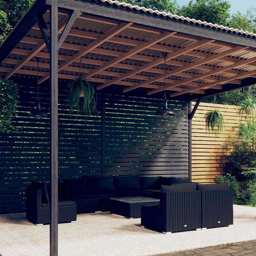 vidaXL 8-delige Loungeset met kussens poly rattan zwart