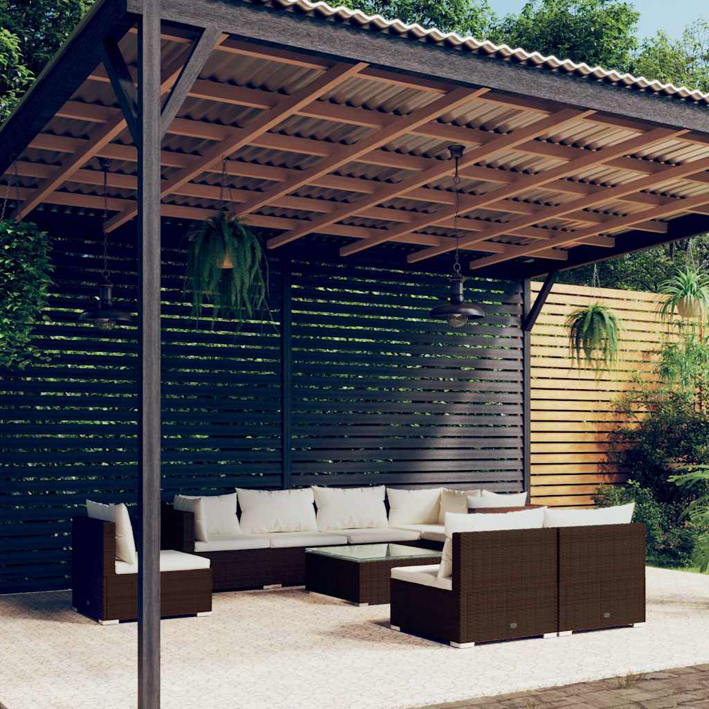 vidaXL 8-delige Loungeset met kussens poly rattan zwart