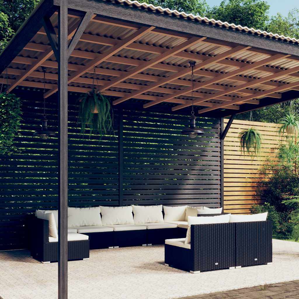 vidaXL 8-delige Loungeset met kussens poly rattan zwart