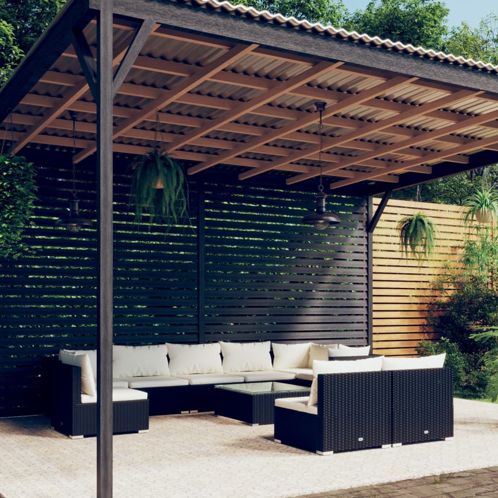vidaXL 8-delige Loungeset met kussens poly rattan zwart