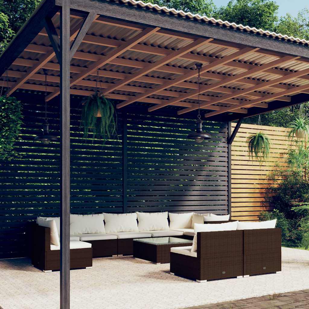 vidaXL 8-delige Loungeset met kussens poly rattan zwart