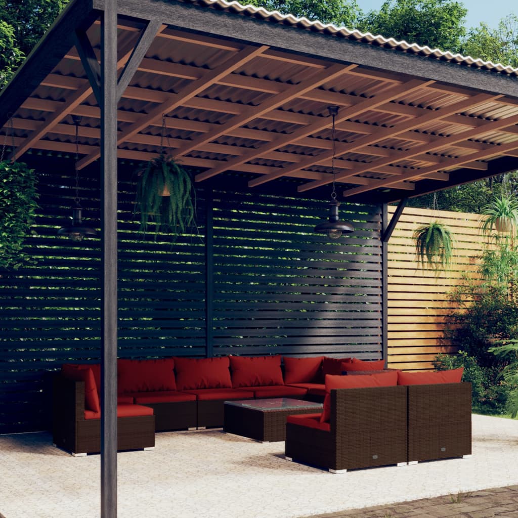 vidaXL 8-delige Loungeset met kussens poly rattan zwart
