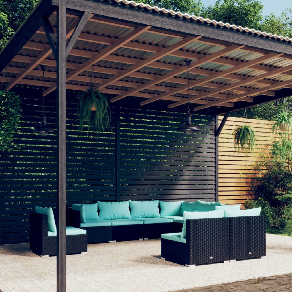 vidaXL 8-delige Loungeset met kussens poly rattan zwart