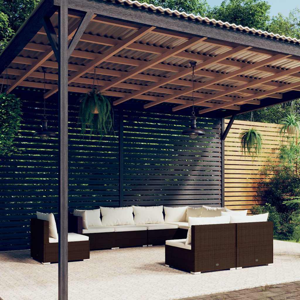 vidaXL 8-delige Loungeset met kussens poly rattan zwart