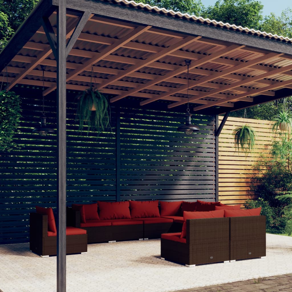 vidaXL 8-delige Loungeset met kussens poly rattan zwart
