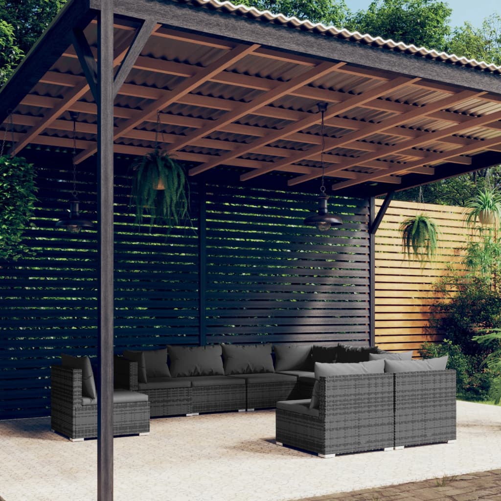 vidaXL 8-delige Loungeset met kussens poly rattan zwart